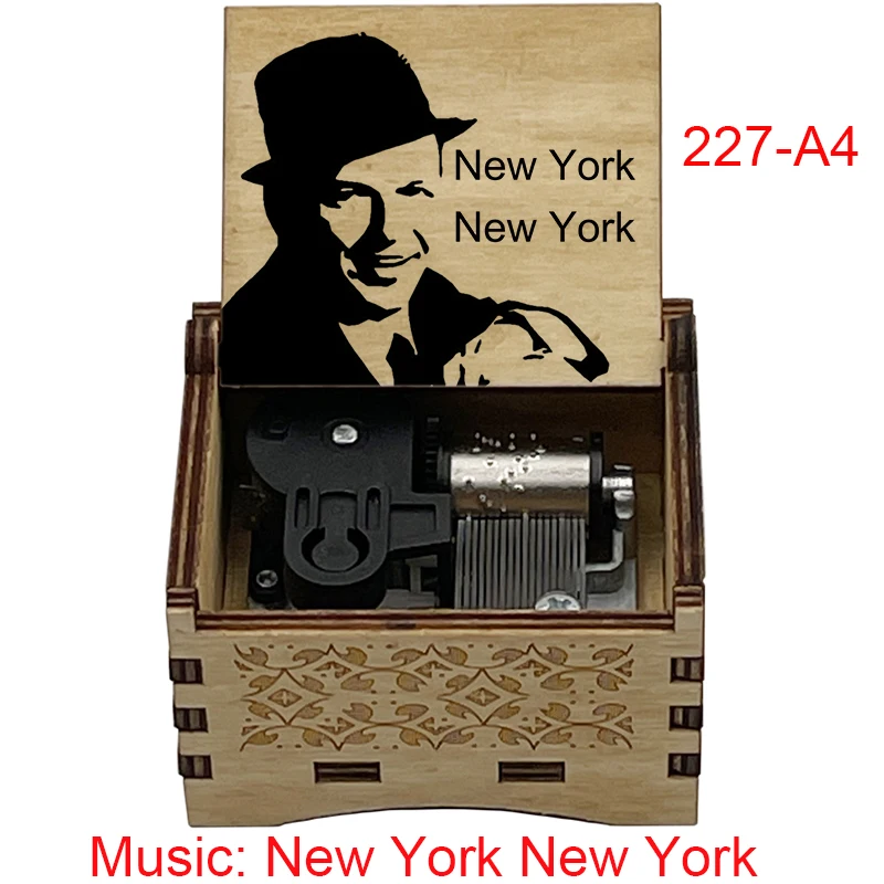 New York New York Wind Up Music Box Wooden Musical Gift 18 Note Mechanical Gift for Friends Family Festival Present