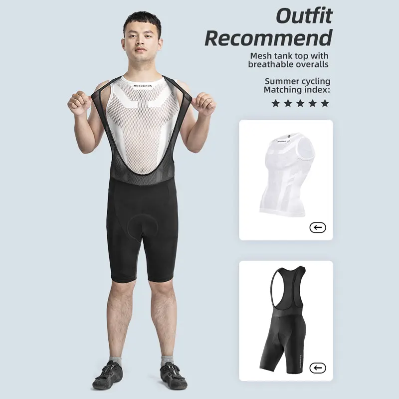 ROCKBROS Men Cycling Padded Bib Shorts Pro Fit Summer 4D Pad Road MTB Bicycle Shorts MTB Mountain Bicycle Riding Bib