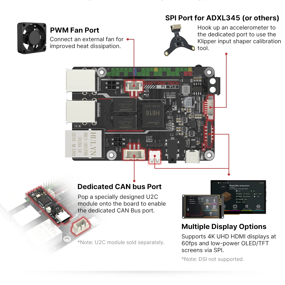 Bigtreetech-pi V1.2 Placa para Impressora 3d Klipper Btc Quad Core Cortex-a53 2.4g Wifi 40pin Gpio vs Raspberry pi 3b Orange pi Diy - Imagem 2