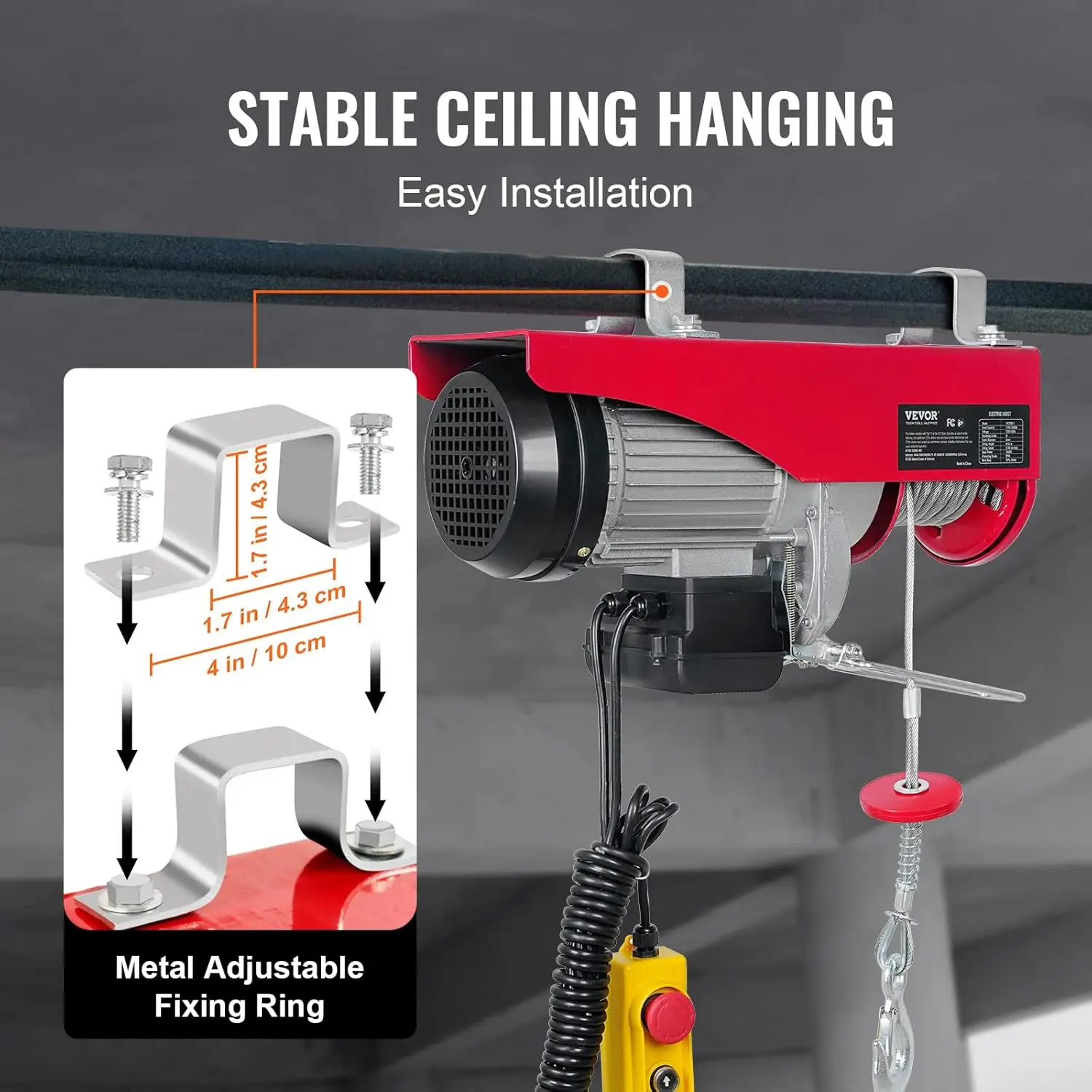 1760 LBS Lift Electric Hoist,110V Remote Control Winch Overhead Crane Electric Wire Hoist for Factories, Warehouses, Co
