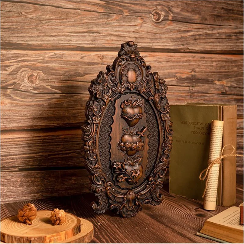 High Quality Religious Jesus Catholic Christ Sacred Immaculate Heart Wall Decor, Wood Carving Wall Hanging Decor