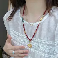 Original Retro Luxury Jadeite Red Agate Detachable Necklace for Women Personalized Pendant Gift Jewelry Accessories