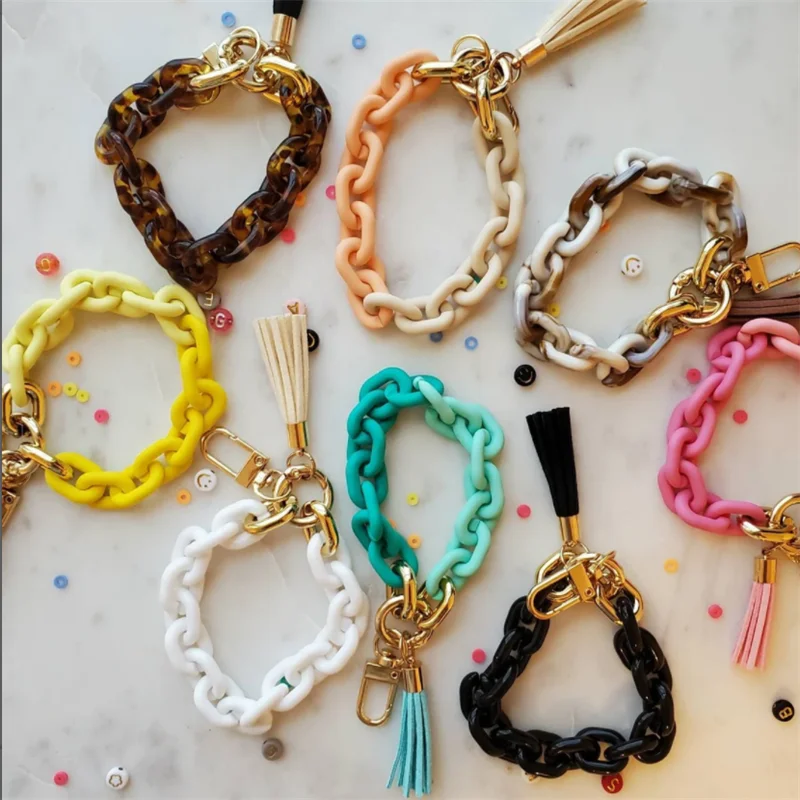 Chain Link Bangle Keychain  Boho Acrylic Wristlet Key Ring – WestEnd Style  Boutique LLC