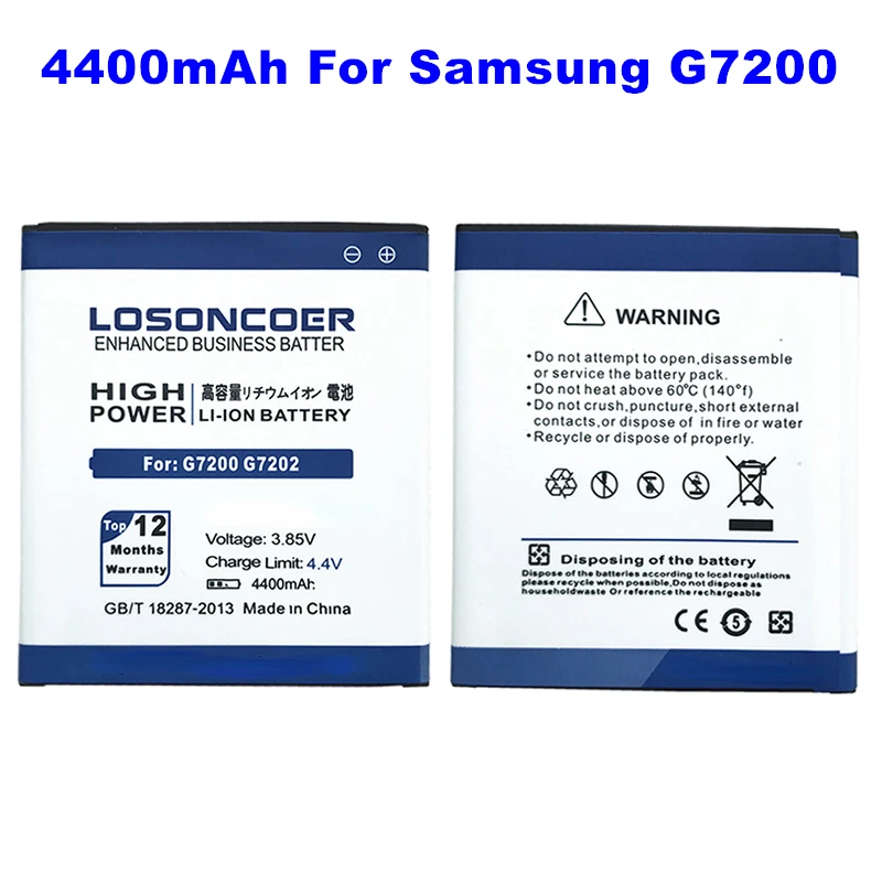 

LOSONCOER 4400mAh For Samsung Galaxy Grand3 G7200 G7202 G7208V G7209 Grand Max EB-BG720CBC Battery