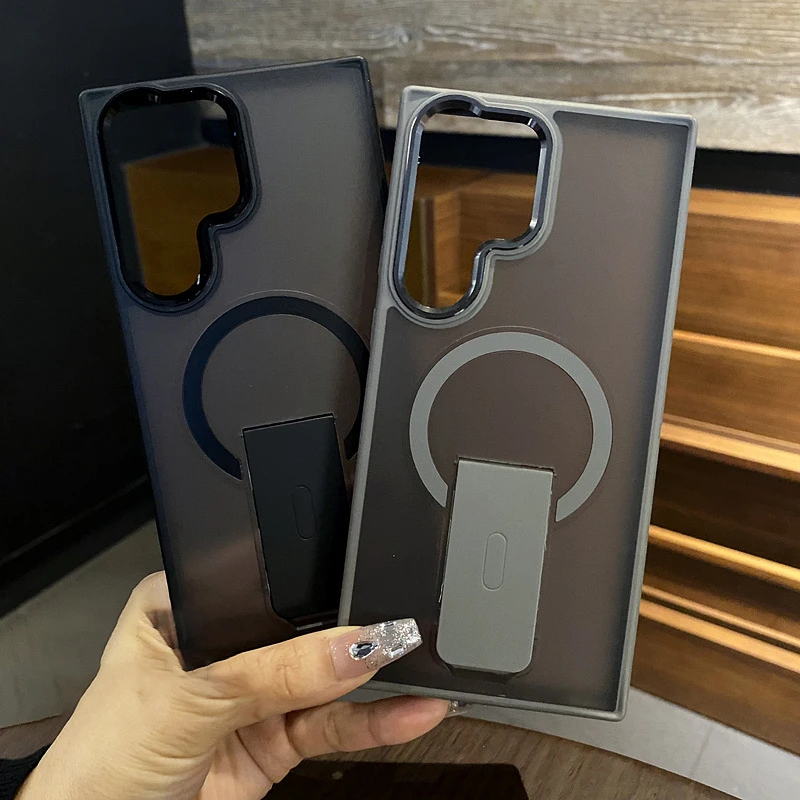 Luxury Folding Stand Magnetic Phone Case with Matte Translucent Back Cover