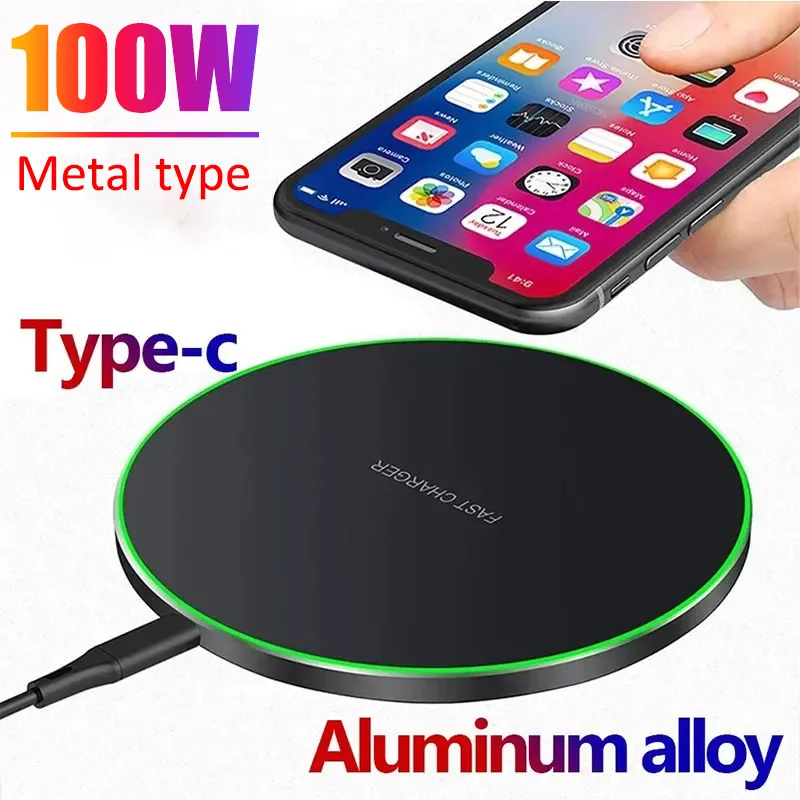 100W Metal Wireless Charger Pad For iPhone 15 14 13 12 11 Pro Max