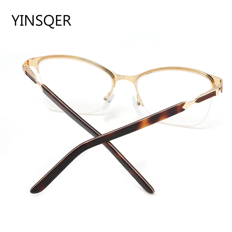 Women's Vintage Glasses Square Prescription Eyewear Frames Cat Eye Female Eyeglasses Thin Half Spectacle Presbyopia with Diopter - 5