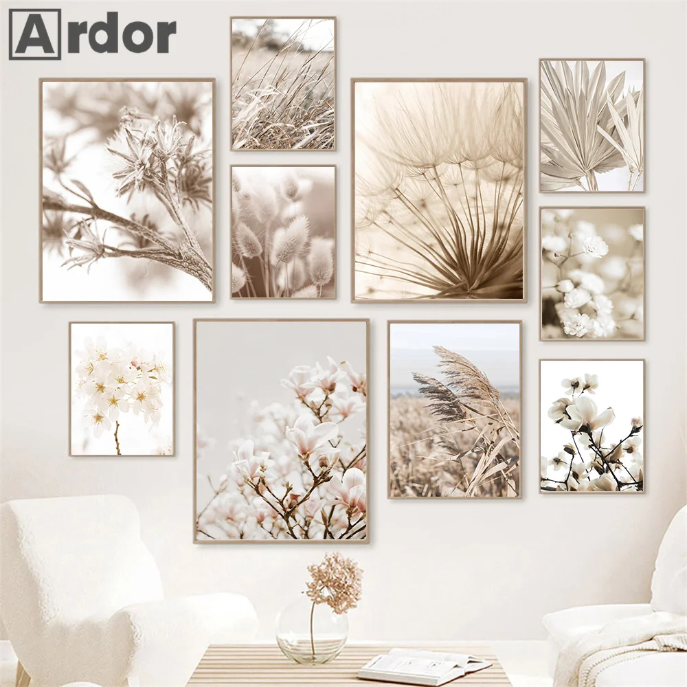 

Beige Reed Dandelion Bunny Tail Grass Flower Wall Art Canvas Painting Boho Posters Nordic Prints Pictures Living Room Home Decor