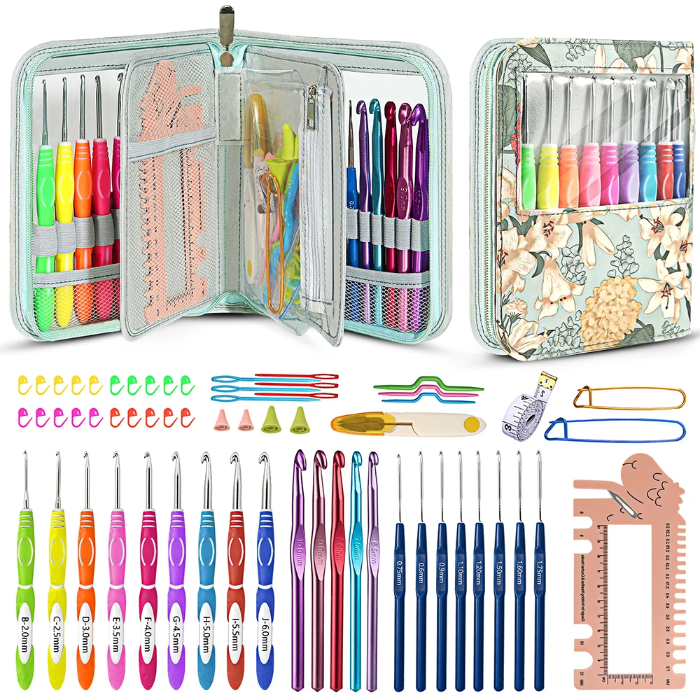 1Set Crochet Hooks Set Ergonomic Knitting Needle Weave Yarn Kits Floral Pattern Crochet Needles DIY Hand Knitting Art Tools,crochet hooks set