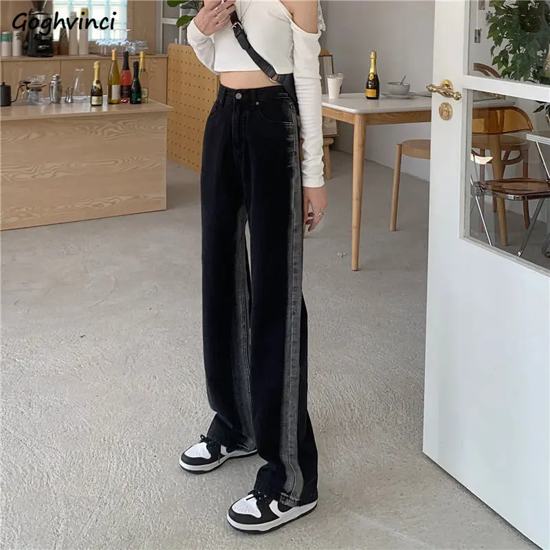 

Straight Jeans Women Spring Summer High Waist All-match New Baggy Simple Leisure Students Retro Fashion Ins Full Length Trousers