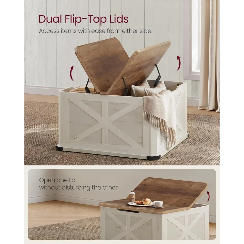 Farmhouse Coffee Table with Storage, Square Coffee Table for Living Room, Center Table with Flip-Top Lids 4