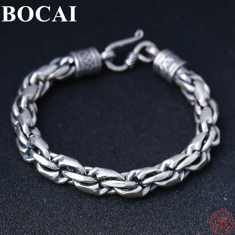 

BOCAI S925 Sterling Silver Bracelets for Men 2023 New Men's Fashion Thick Twist Weaven-chain S-Buckle Punk Pure Argentum Jewelry