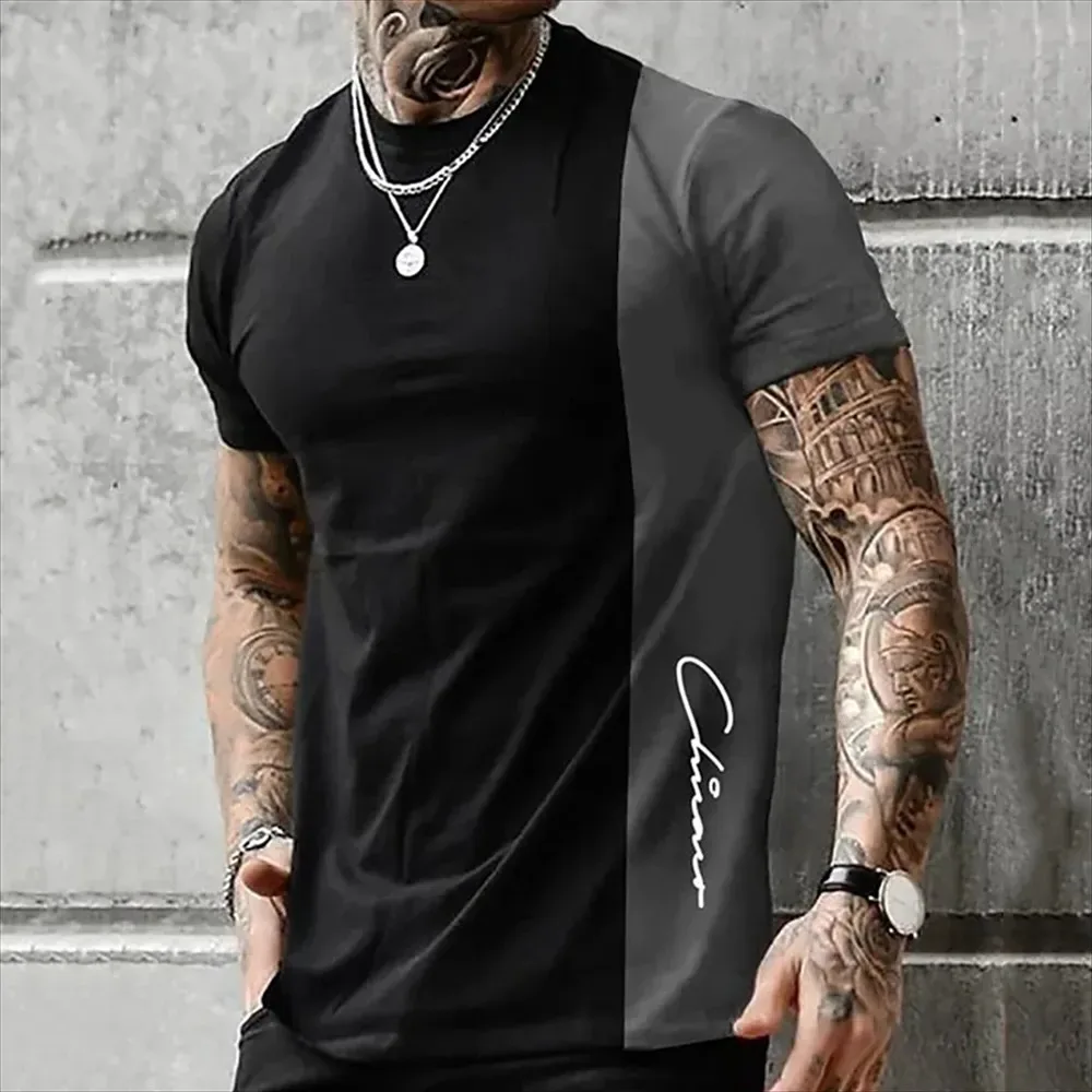 

Men's T-shirt Summer Men's Street 3D Stripe Printing Short Sleeve Tops Fashion Everyday T Shirt Oversized Tee Shirt Men Clothing