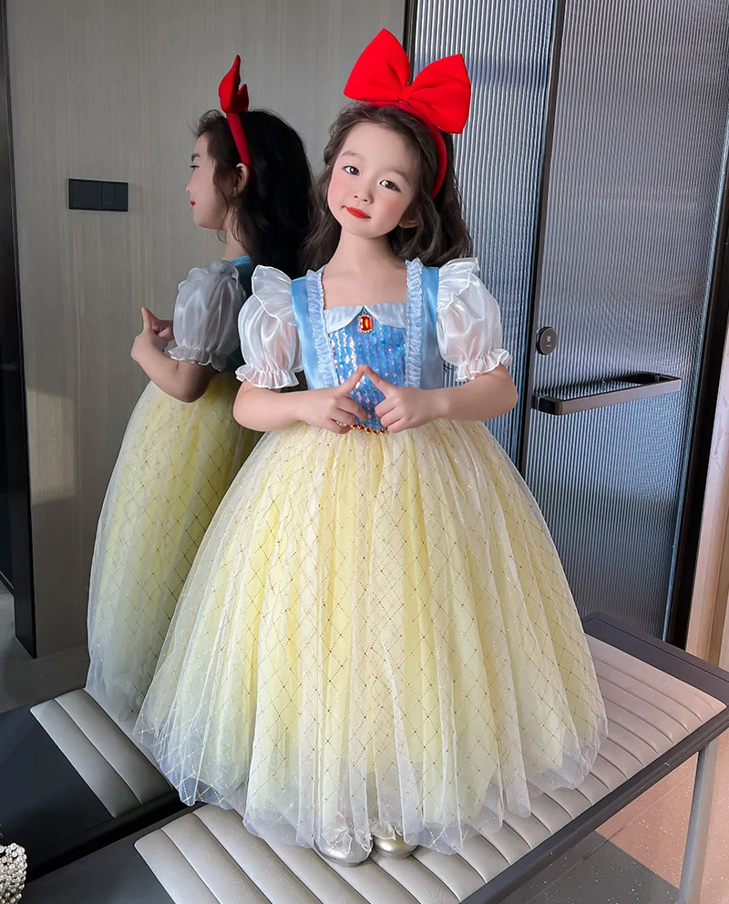 Sommerkleid Mädchen Kleid gedruckt Kleid Schnee wittchen Prinzessin Kleid Temperament flauschige Gaze Kleid kleines Mädchen Geburtstags kleid – Detail 9