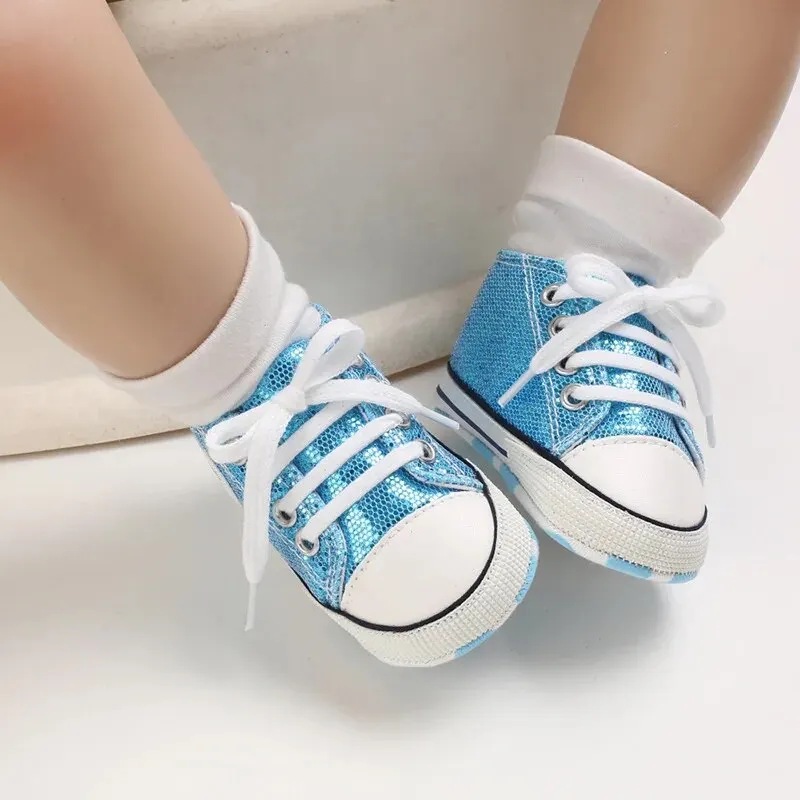 Canvas sneakers Meckior Baby Shoes Newborn Fashion Shining Canvas Sneakers Baby Boys Girls First Walkers Soft Anti-Slip Sole Toddler