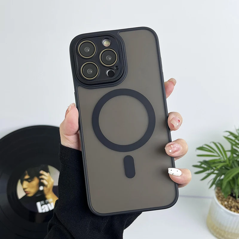 Matte Magnetic Clear Ultra Thin Slim Phone Case for iPhone 11 12 13 14 15 Pro Max Wireless Charging Magsafe Cover with Lens Film