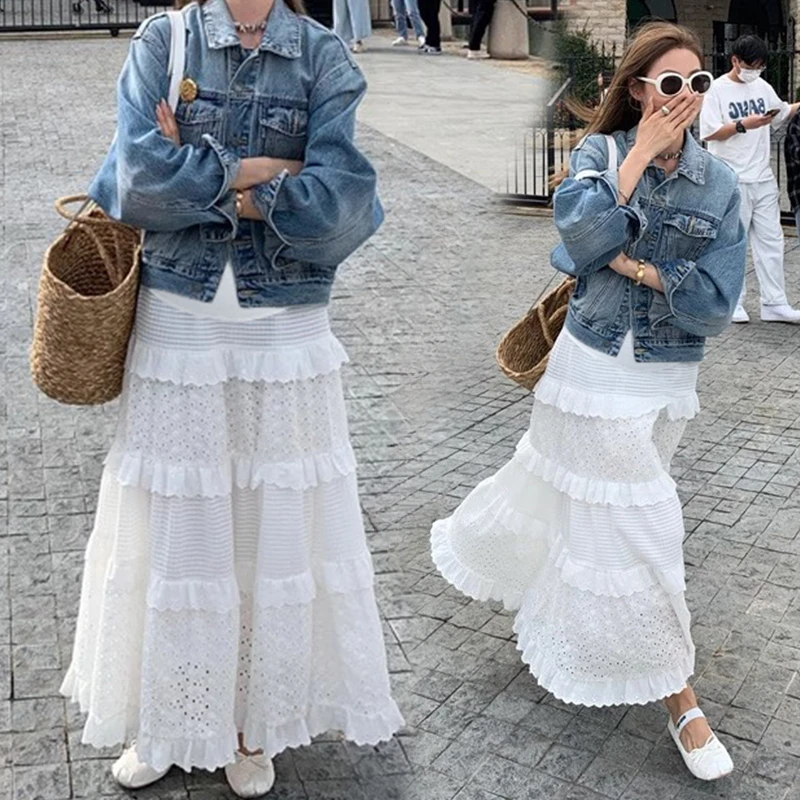 Autumn Maternity Sweet Cake Skirts Fashion Ruffles Patchwork Embroidery Pregnant Woman Cake Skirt Long Pregnancy Party Clothes
