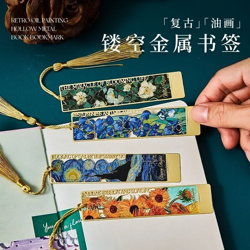 Set De 4 Marcapáginas De Metal Con Borlas - Temática Van Gogh, Regalo Para Amantes De Los Libros