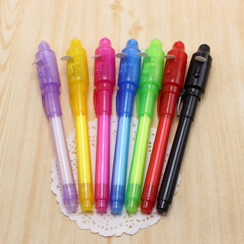 Invisible Ink Pen With Magic UV Light Pencil for Money Fluorescent Secret Message Writing Drawing Pen Ballpoint Pens Kids Toy