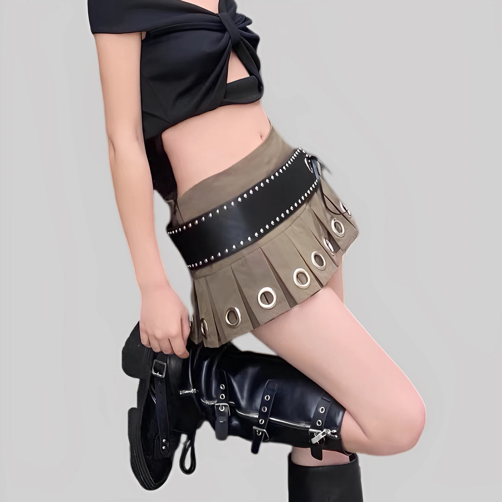 Women's Skirt American-Style Retro Low Waist Spring and Autumn Versatile Slim Slimming Pleated Dark Green with Belt Decoration box decorative corner protector decoration double feet leg hardware high quality jewellery retro bronze wooden