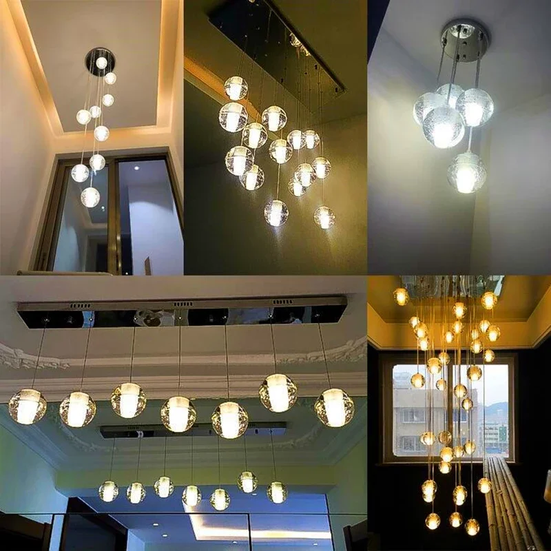 Modern Crystal Ball Chandelier G4 Led Chandeliers Staircase Living Room Decoration Kitchen Bedroom Pendant Lamp Hanging Lights 2