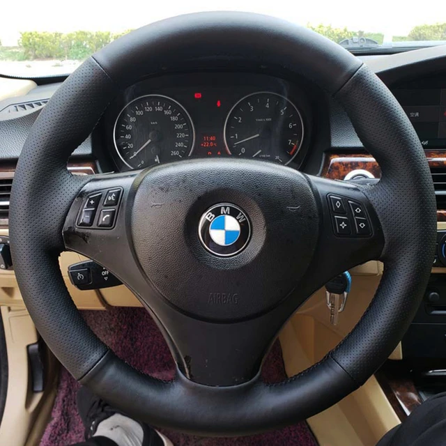 DIY Hand-genäht Schwarz Künstliche Leder Lenkrad Abdeckung für BMW E90 320  318i 320i 325i 330i 320d X1 328xi 2007 - AliExpress