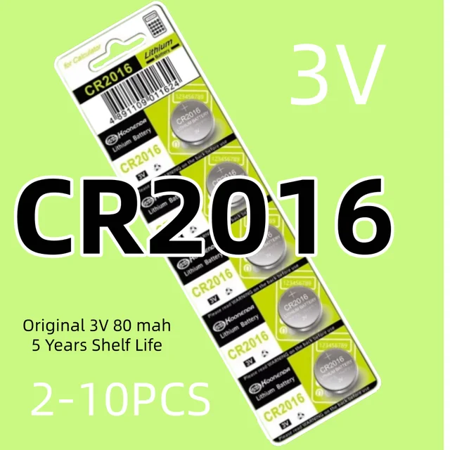 80mAh 3V CR2016 Button Coin Cell DL2016 ECR2016 BR2016 3V Lithium Battery For Watch Car Key Remote Computer Motherboard