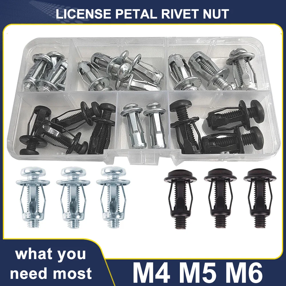 

Лепестковые заклепки M4, M5, M6, комплект металлических винтов и гаек для номерного знака, железное основание, зажим, болт фиксирующего пластин...