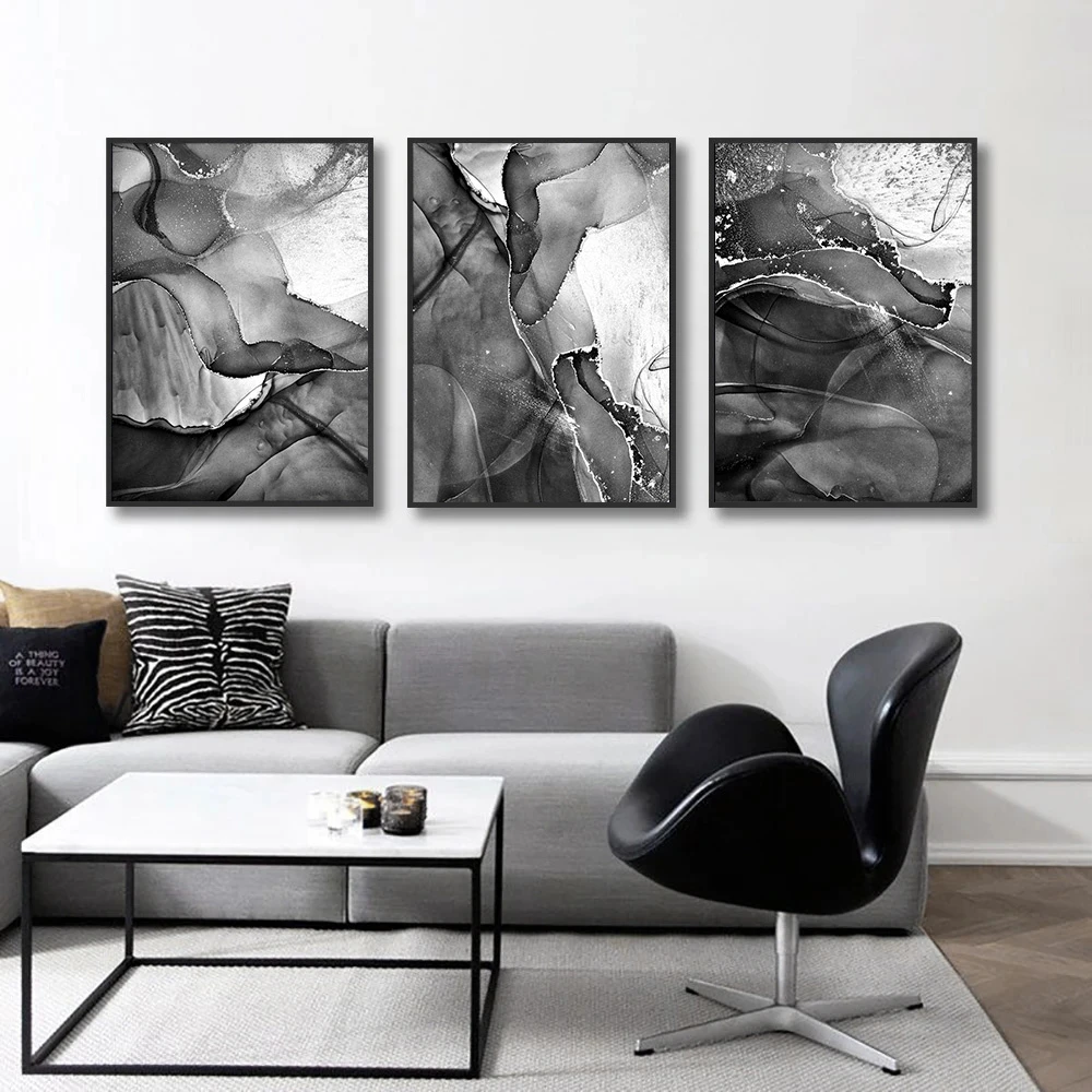 Modern Gray Black and White Marble Canvas Painting Wall Art Print Abstract Posters And Prints Nordic Wall Pictures Bedroom Decor
