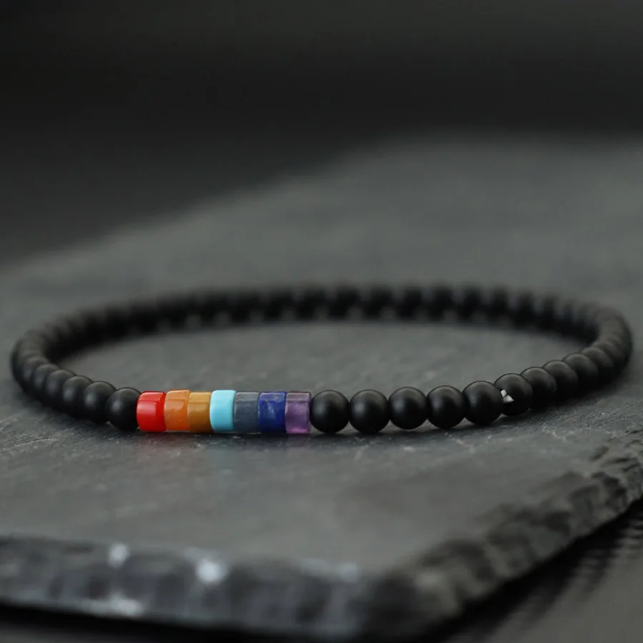 Men Volcanic Rock Beads Chakra Bracelet for Meditation