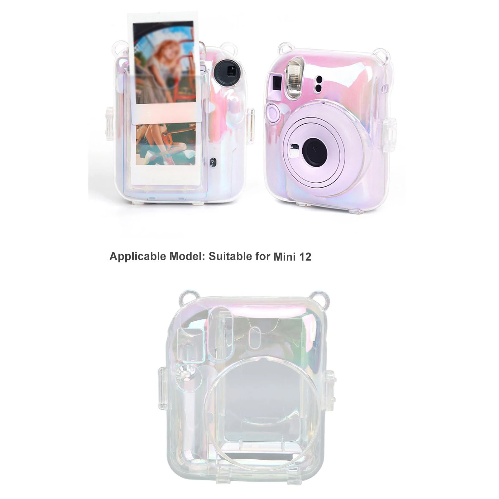Clear Case For Instax Mini 12 Instant Film Camera With Photo Pocket Holds 10 Films on Back and Adjustable Strap For Outdoor camera repair parts