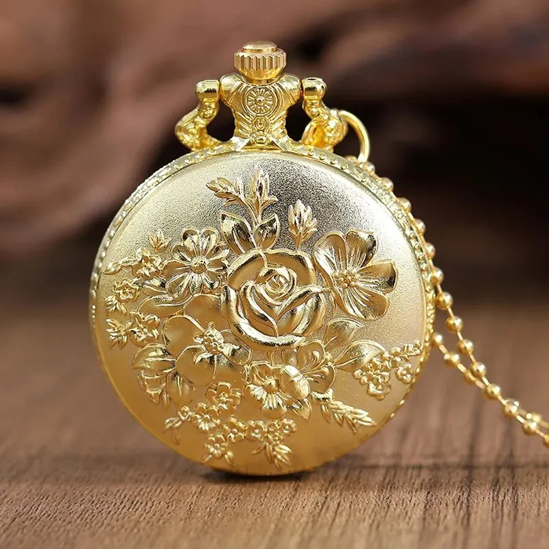 Montre de poche à Quartz de fleur d'or de luxe impression Double face Design de mode pendentif Fob montre chaîne cadeaux pour hommes