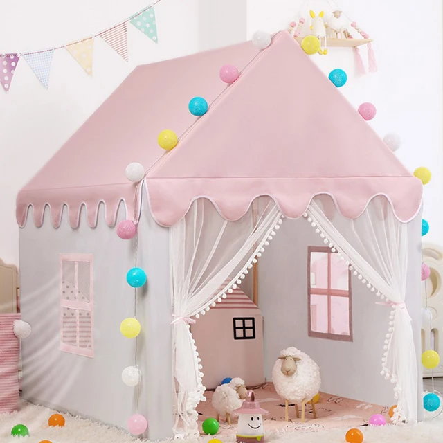 1.45M Portable Children's Tent Wigwam Folding Kids Tents Tipi Baby Play House Large Girls Pink Princess Castle Child Room Decor 2