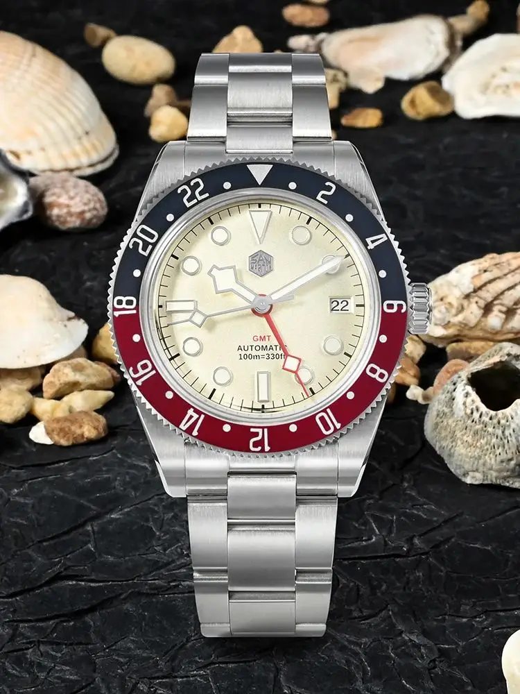 San Martin 남성용 기계식 자동 손목시계, NH34 GMT 시계, 3H 날짜 방수, 10Bar Relojes BGW9 Lume, SN0109, 39mm