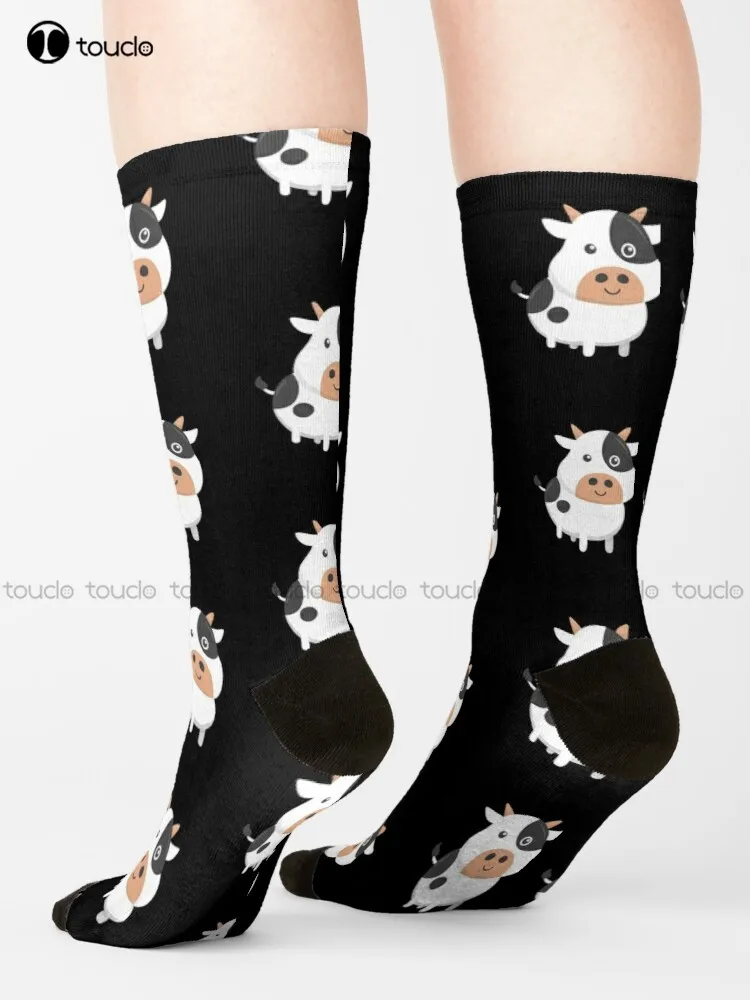 

Adorable Cow & Cute Baby Calf Cow Lovers Tile Pattern Socks Novelty Socks For Men Personalized Custom 360° Digital Print Gift