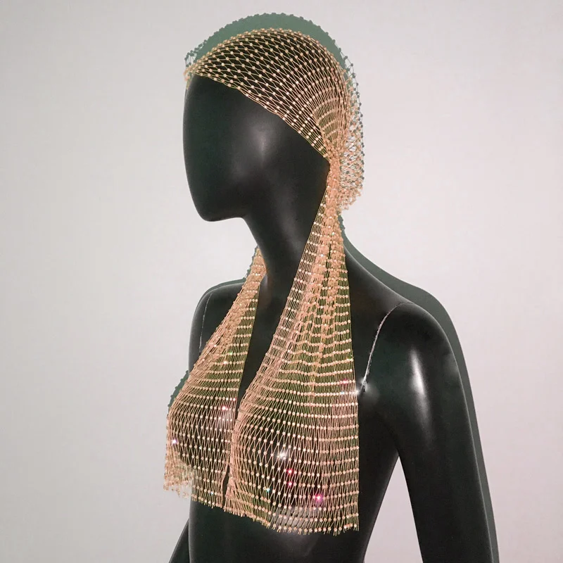 Glitzer Strass Frau Bandana Haarband Diamant Kopfwickel Stirnband Kopftuch Rave Festival Turban Clubwear Party Kopfbedeckung – Detail 25
