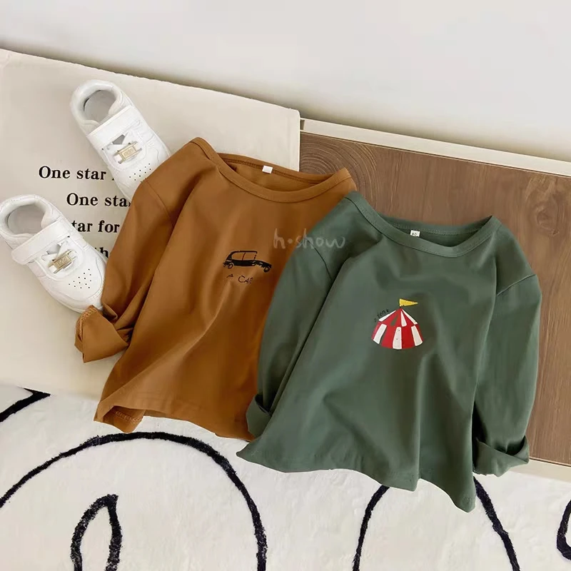 Fashion Boutique Children's Wear Tops Long Sleeve Tees Printed Baby Boys O-neck Pullover Blouse Kids Clothing Autumn Base Shirt 2