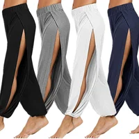 Summer High Slit Haren Pants for Women Sports Yoga Pants Solid Loose Hippie Harem Wide Leg Pants Trousers - Image 3