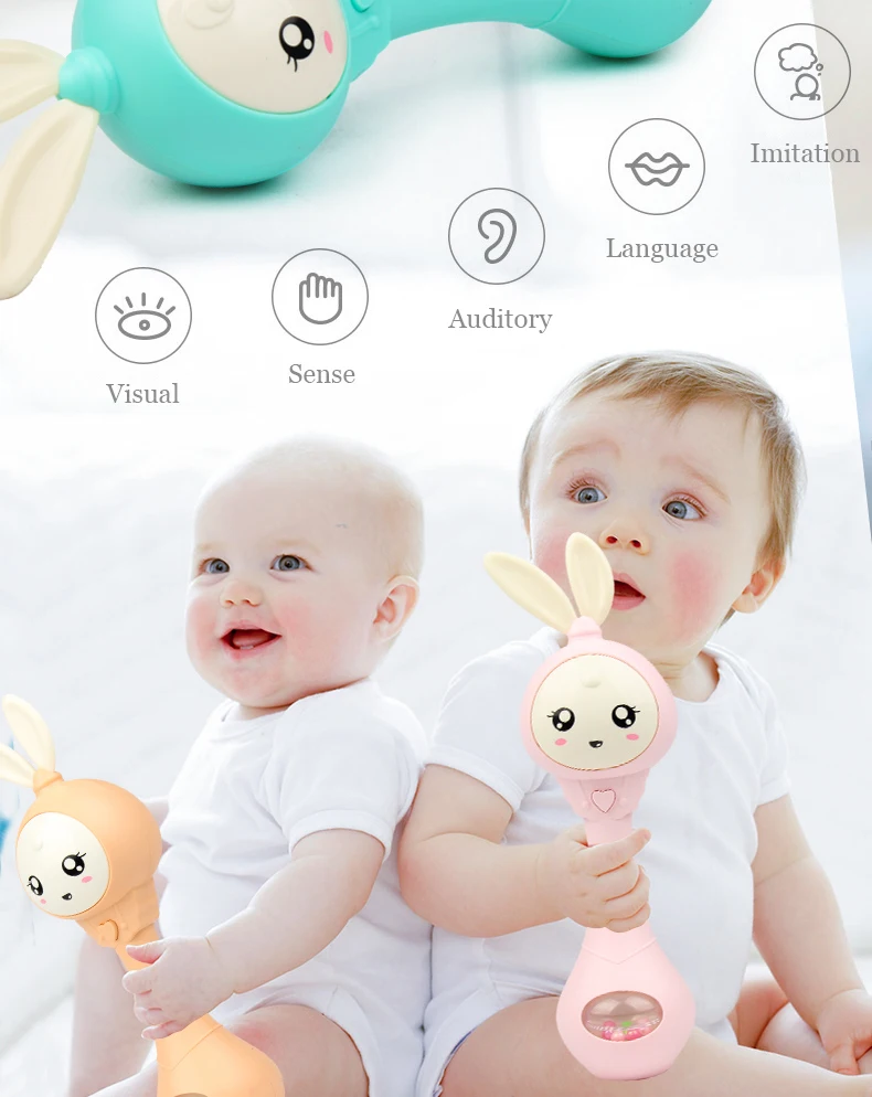 Music Flashing Rabbit Teether Hand Bells Toy