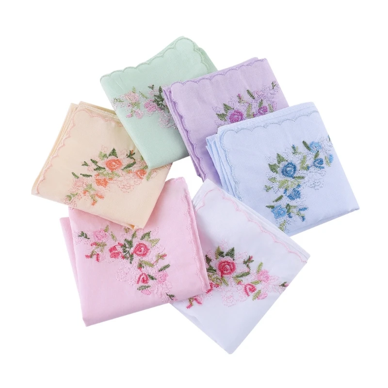 

Floral Embroidery Sweat Wiping Handkerchief for Kids Men Women Elderly Handkerchief Pocket Handkerchief for Wife Mom