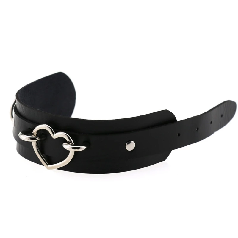 Gothic Alloy Heart Buckle Bracelet Women Men Vintage PU Leather Bangle Wrist Cuffs Adjustable Size Wristband for Club Stage Show