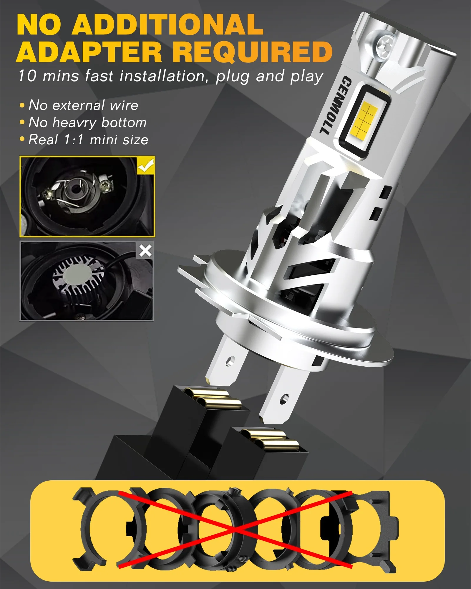 Mini H7 Led Headlight Canbus Anti Error Bulb Wireless 2 Pieces for Car Head Lamp Super Bright Audi A4 B6 Q5 8R Peugeot 2008