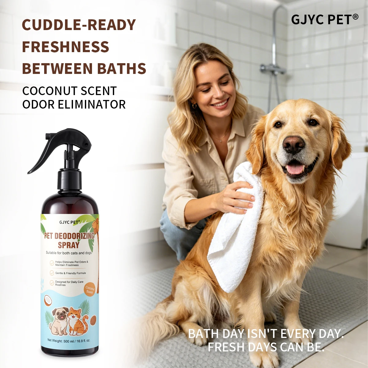 500ml Natural Pet Deodorizing Spray Coconut Scent Long Lasting Pet Safe Odor Eliminator Refreshing for Dogs Cats Daily Grooming
