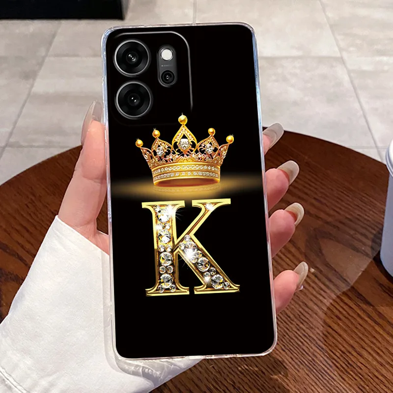 Fashion Crown Initial Letter Clear Soft TPU Phone Case Back Cover Housing