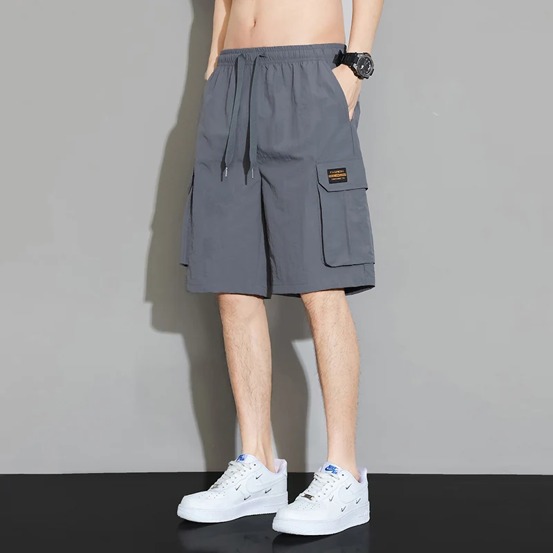 Korean Solid Color Basic Casual Shorts Men's Clothing Youthful Vitality Summer Safari Style Fashion Pockets Spliced Knee Pants