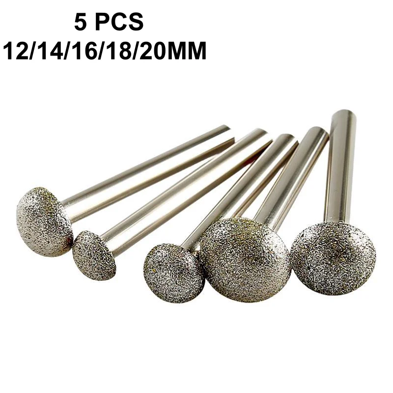 5 Stück 12/14/16/18/20mm Diamant-Frässtifte mit 6mm Schaft zum Gravieren von Glas, Jade, Marmor, Zubehör für Rotationswerkzeuge