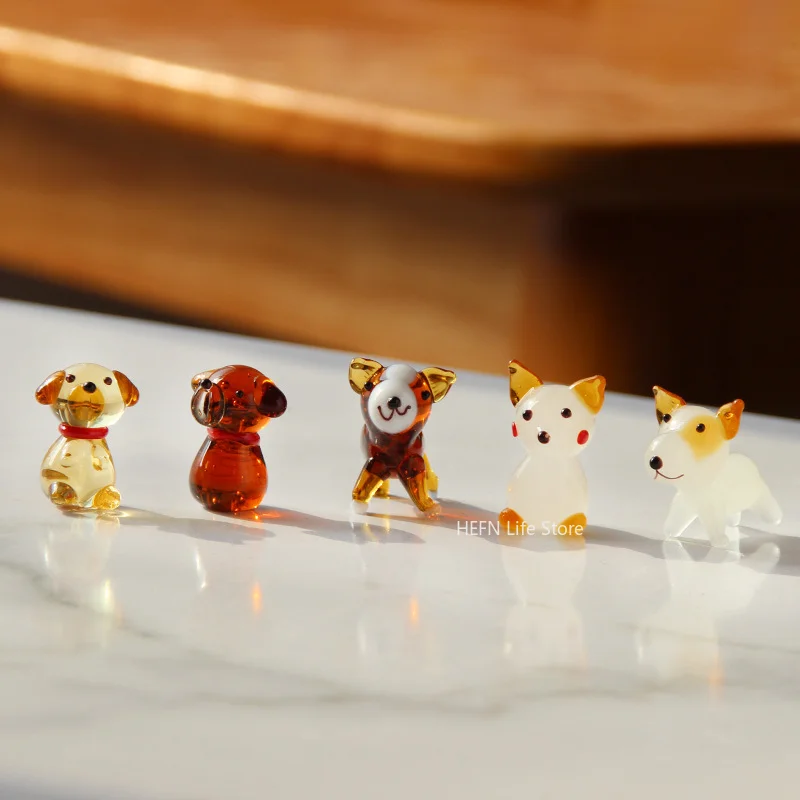 Mini Doggy Model Cute Cartoon Dog Glass Craft Ornaments Accessories Animal Statue Teddy Corgi Animal Statue Desktop Decoration