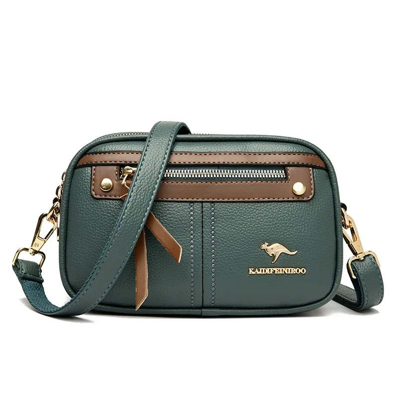 حقيبة كتف جلد طبيعي للسيدات، بتصميم ثلاثي الطبقات،...