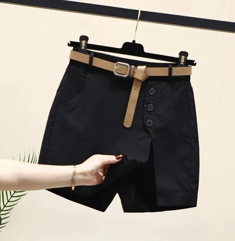 Chic Shorts Frauen Gürtel Koreanische Feste Tasten Seite Schlitzte A-line Streetwear Fashion Röcke Chic Harajuku Sommer Lose Hosen – Detail 13