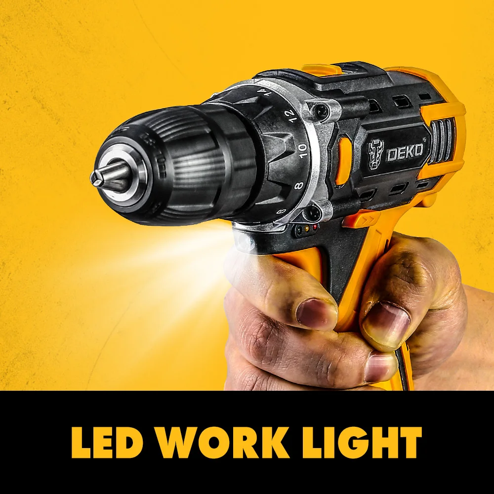 DEKO 12V 16V 20V SET1 Cordless Drill 2 Speed Electric Screwdriver DIY Mini Wireless Power Driver DC Lithium-Ion Battery 3/8-Inch 4